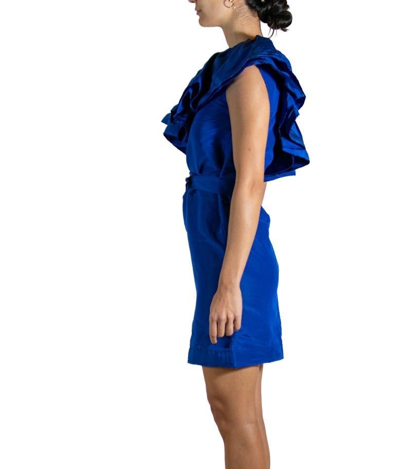 Women's 2000S LANVIN Electric Blue  Silk & Wool Runway Dress For Sale