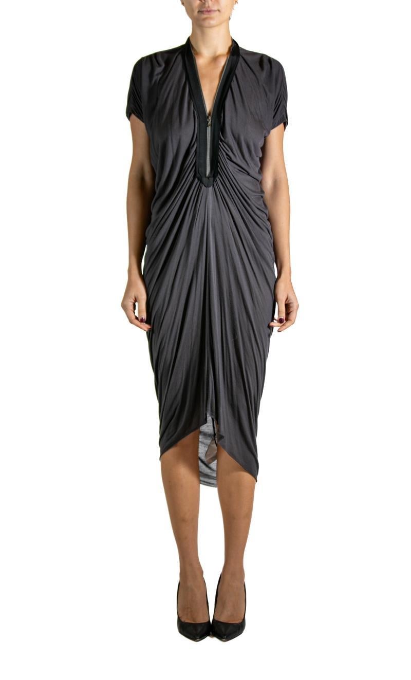 2000S LANVIN Grey & Black Viscose Dress In Excellent Condition For Sale In New York, NY