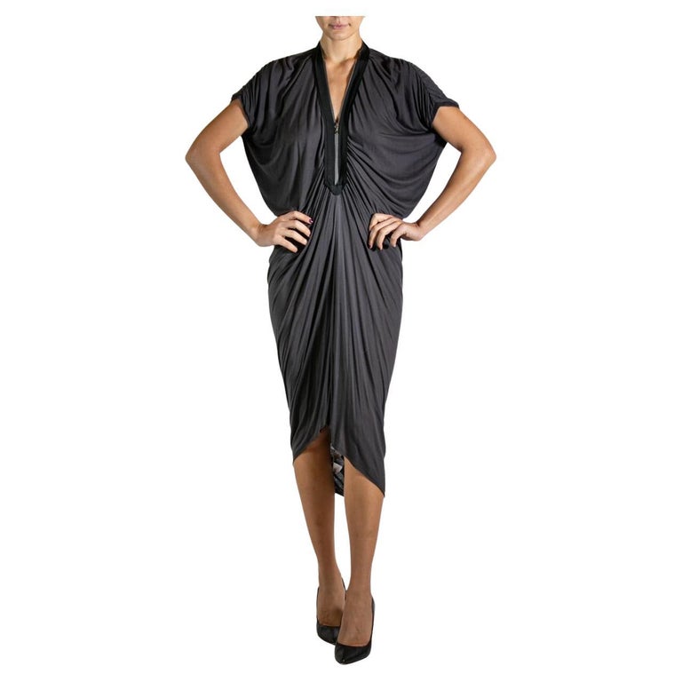 slim fit dress slacks LANVIN Size XXL Charcoal Draped Jersey Silk Chiffon Trimmed Dress – Sui  Generis Designer Consignment main image 1