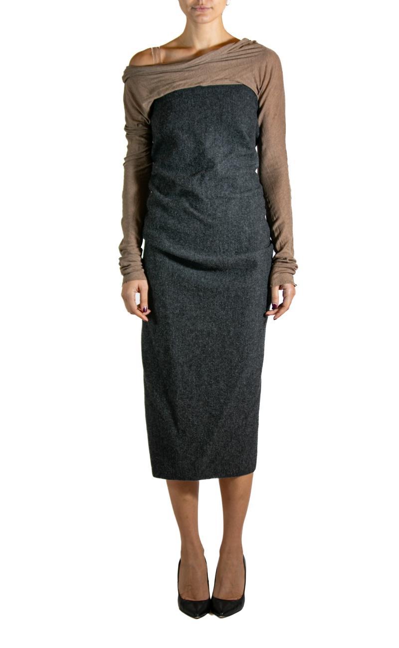 Gray 2000S LANVIN Grey & Brown Wool Dress For Sale