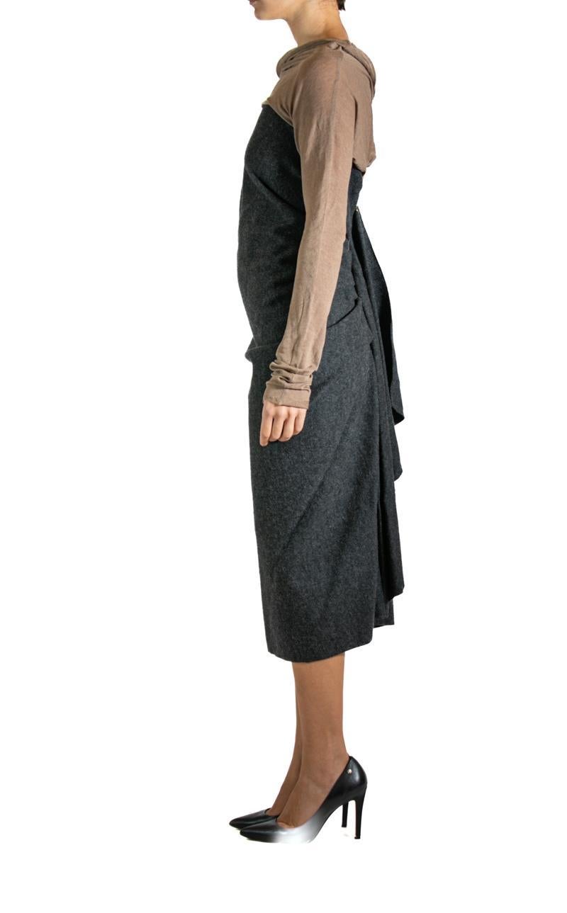 2000S LANVIN Grey & Brown Wool Dress In Excellent Condition For Sale In New York, NY