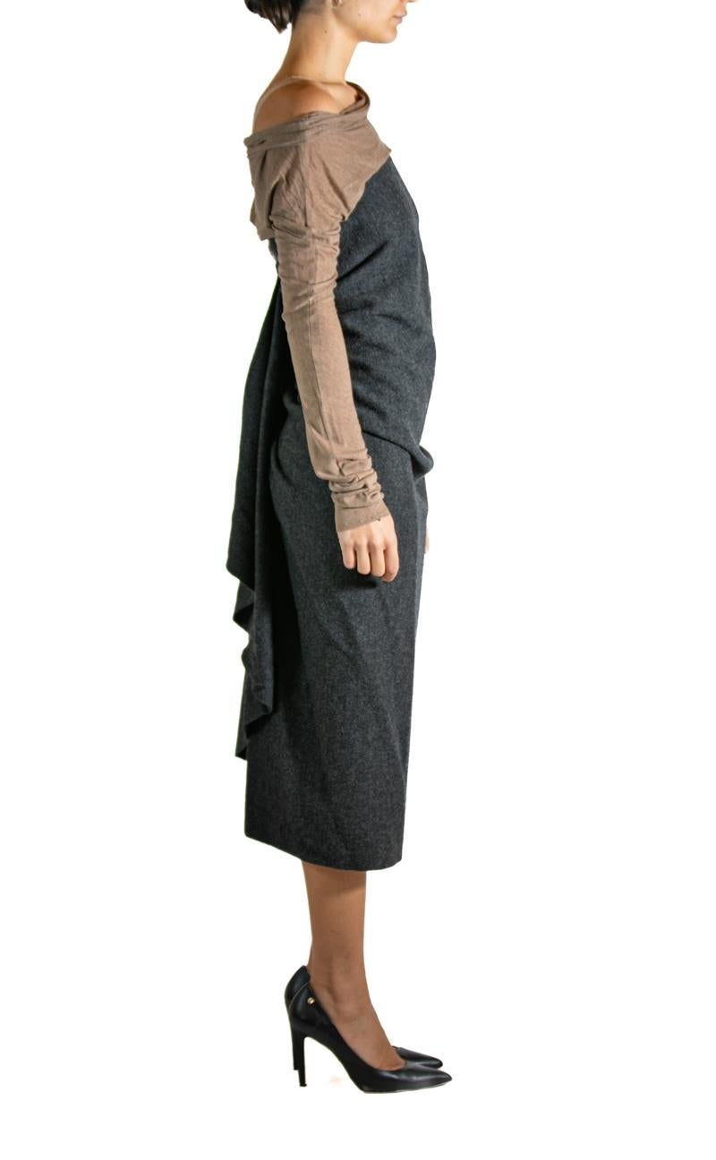 Women's 2000S LANVIN Grey & Brown Wool Dress For Sale