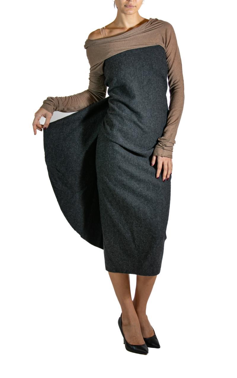 2000S LANVIN Grey & Brown Wool Dress For Sale 1