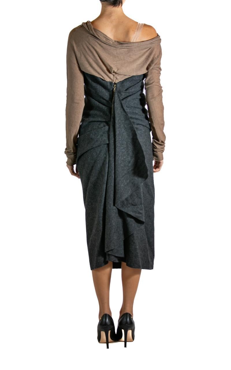 2000S LANVIN Grey & Brown Wool Dress For Sale 3