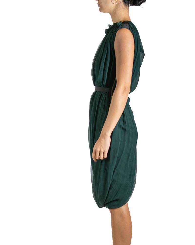 Gray 2000S LANVIN Hunter Green & Grey Silk Wool Dress For Sale