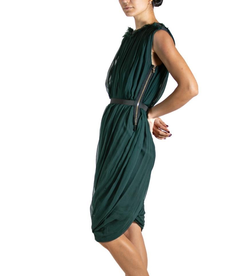 Women's 2000S LANVIN Hunter Green & Grey Silk Wool Dress For Sale