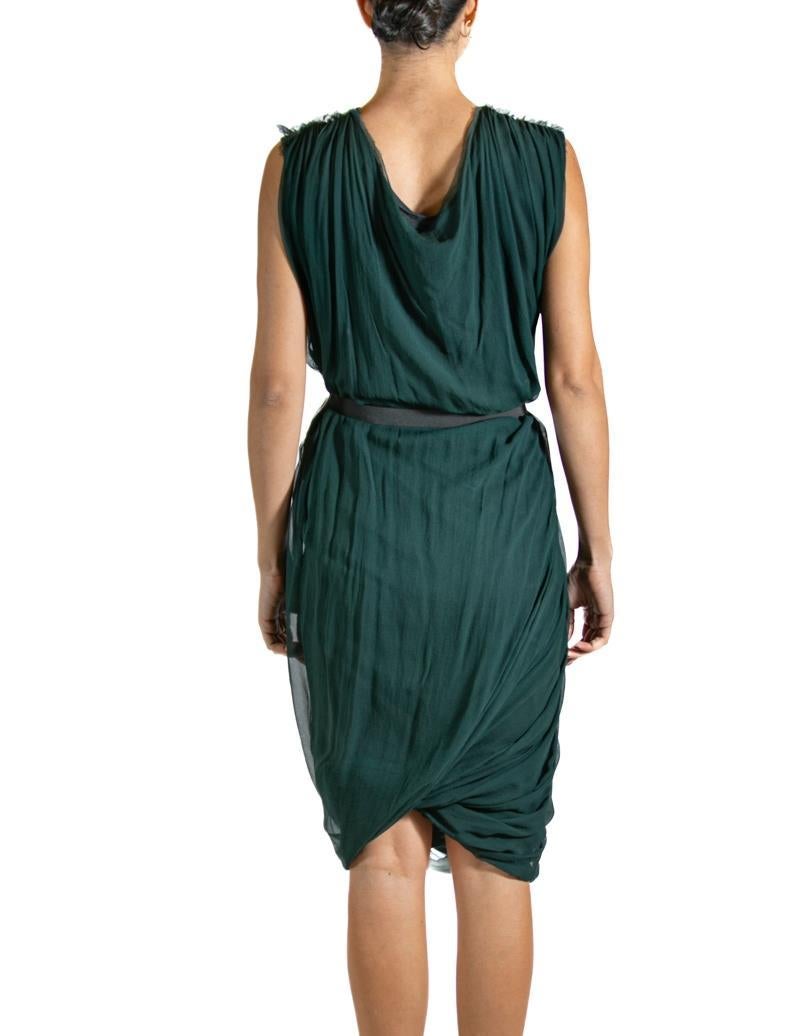 2000S LANVIN Hunter Green & Grey Silk Wool Dress For Sale 2