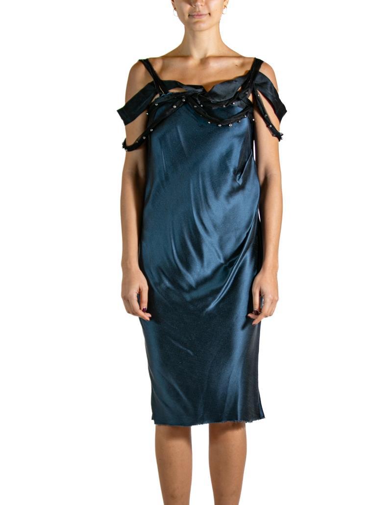 2000S LANVIN Navy Blue & Black Silk Cocktail Dress In Excellent Condition For Sale In New York, NY