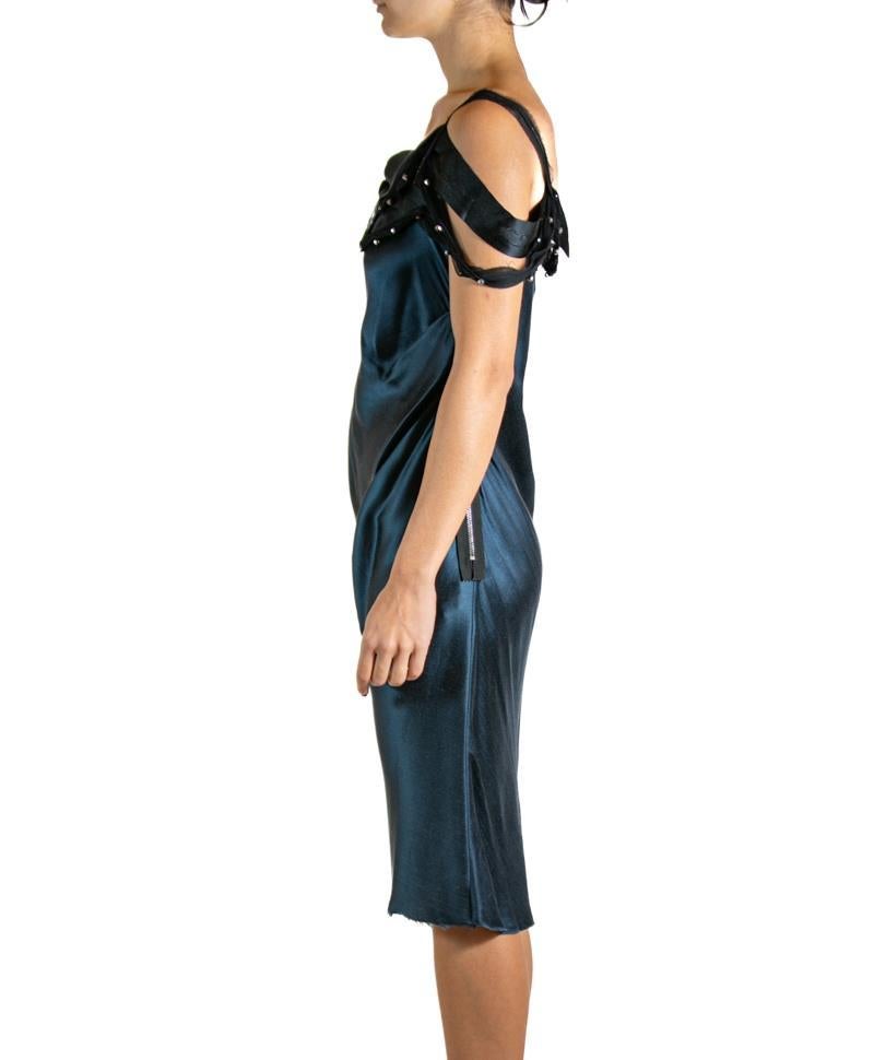Women's 2000S LANVIN Navy Blue & Black Silk Cocktail Dress For Sale