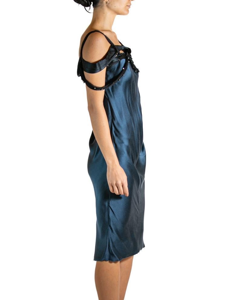 2000S LANVIN Navy Blue & Black Silk Cocktail Dress For Sale 1