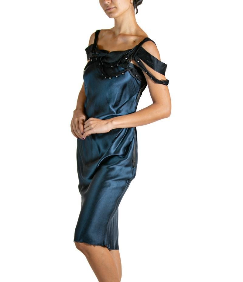 2000S LANVIN Navy Blue & Black Silk Cocktail Dress For Sale 2