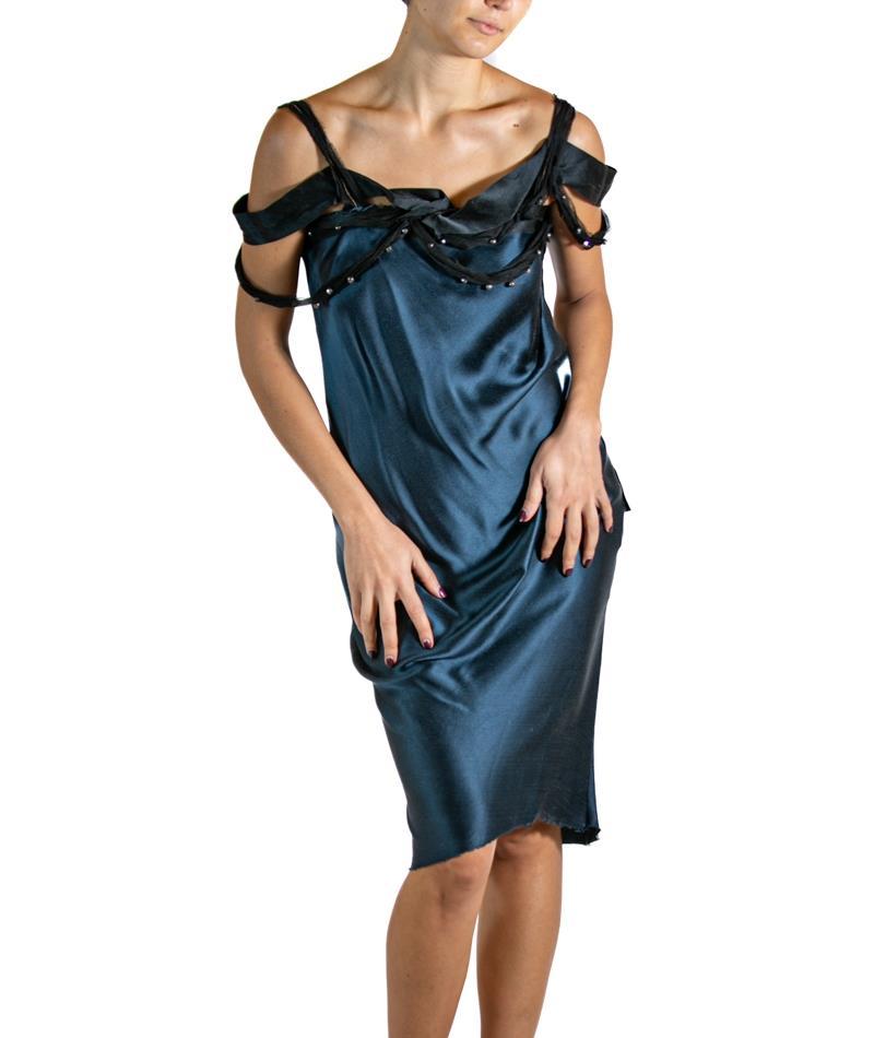 2000S LANVIN Navy Blue & Black Silk Cocktail Dress For Sale 4
