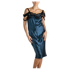2000S LANVIN Navy Blue & Black Silk Cocktail Dress
