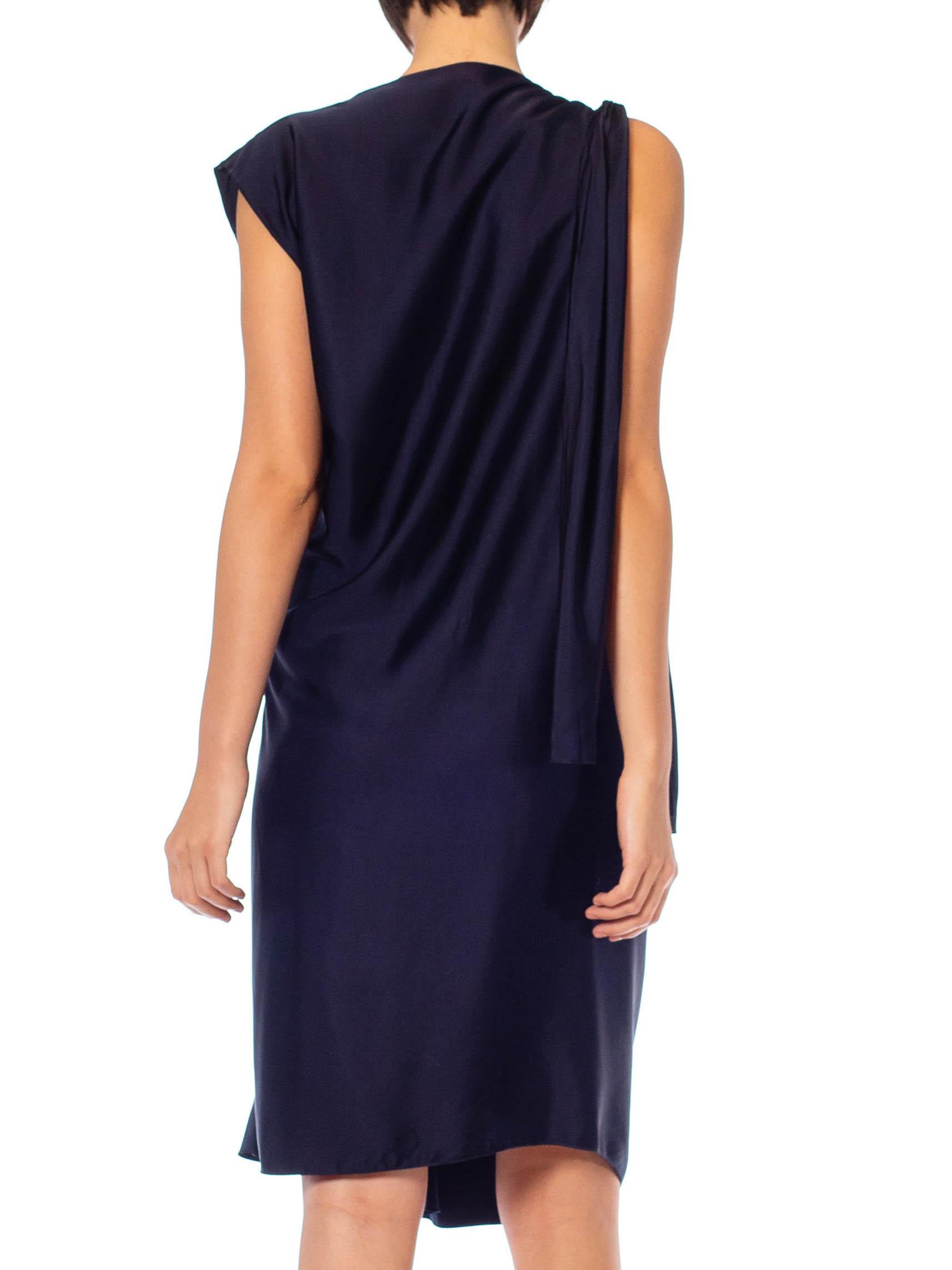 2000S Lanvin Navy Blue Silk Satin Deconstructed Wrap Dress For Sale 1