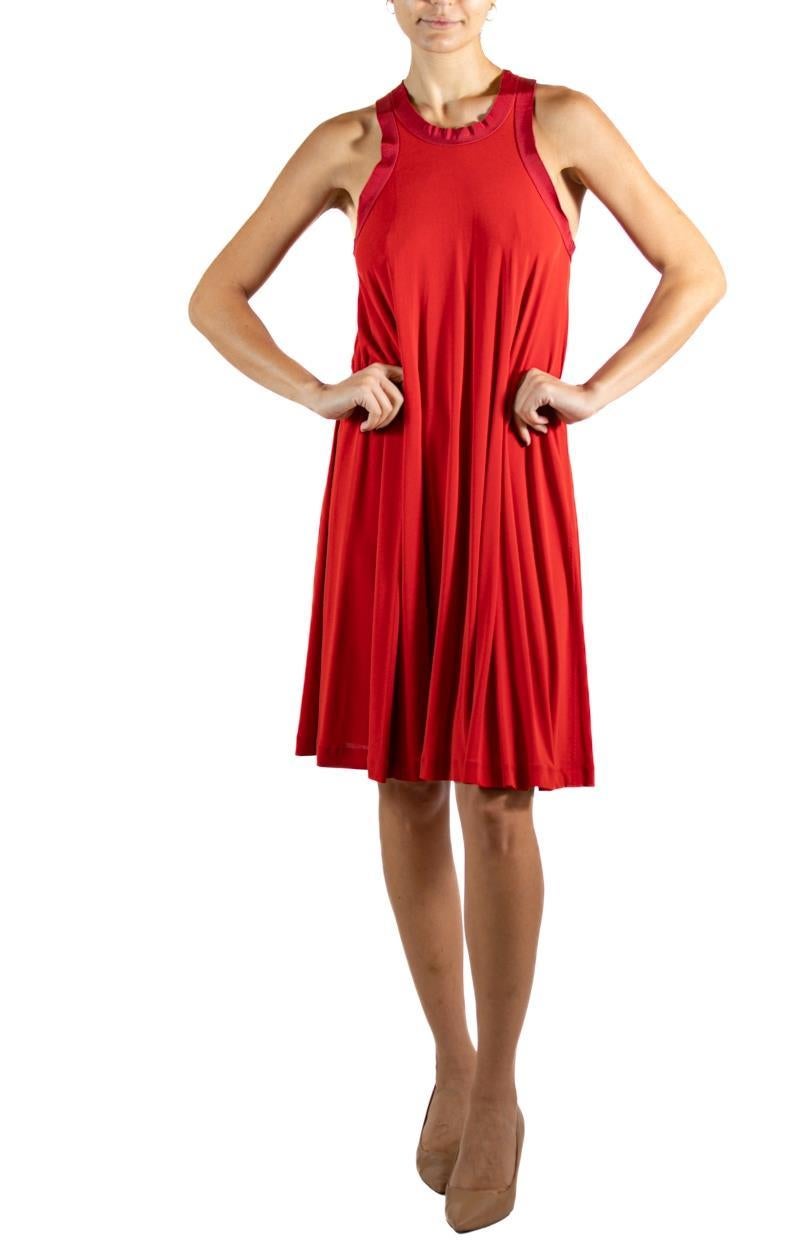 2000S LANVIN Red Acetate & Poly Dress For Sale 2
