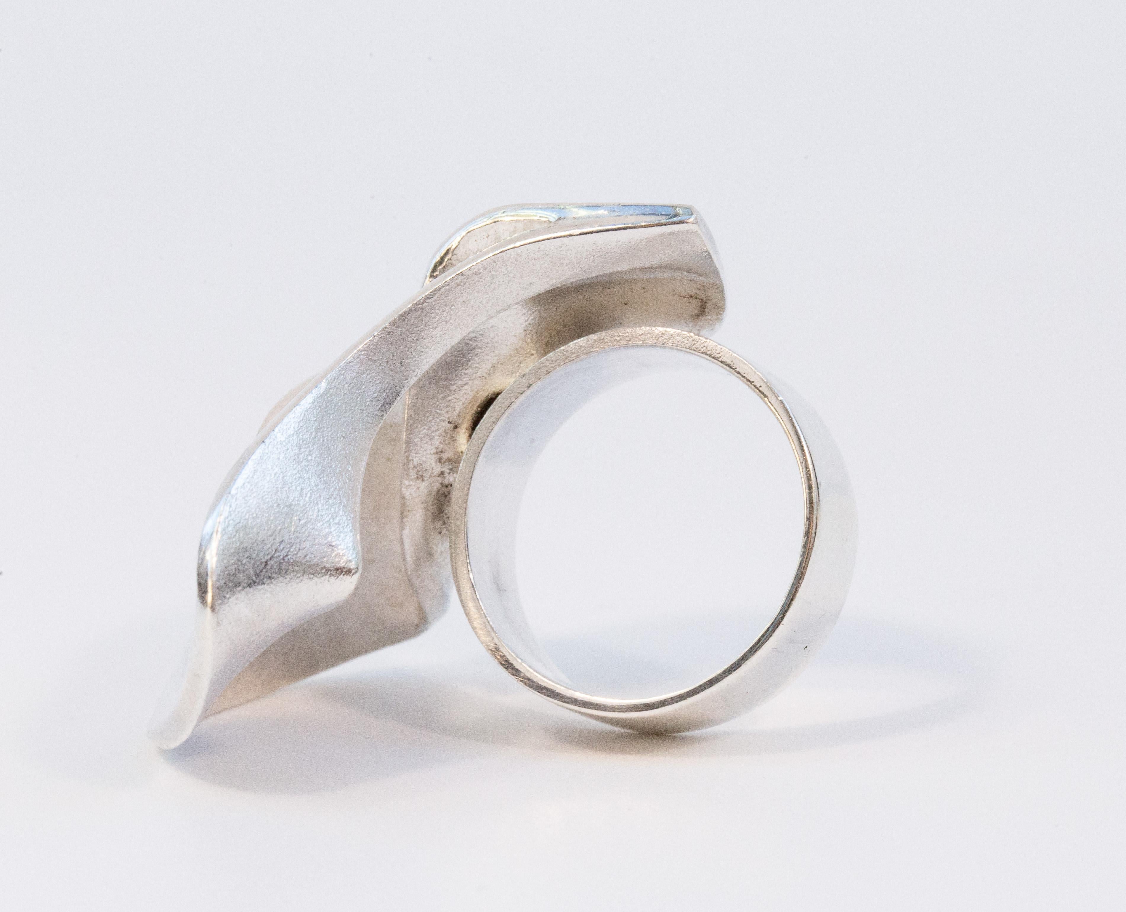 2000s Lapponia by Pekka Hirvonen Sterling Silver Modernist Ring Size 19 im Angebot 9
