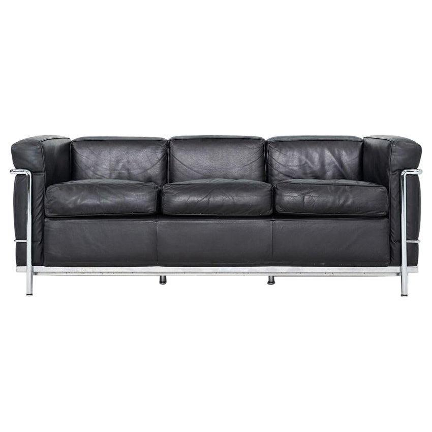 2000s Le Corbusier, Jeanneret & Perriand for Cassina LC2 3-Seat Sofa in Leather