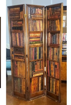 2000s Leather Books Motif Screen/Room Divider