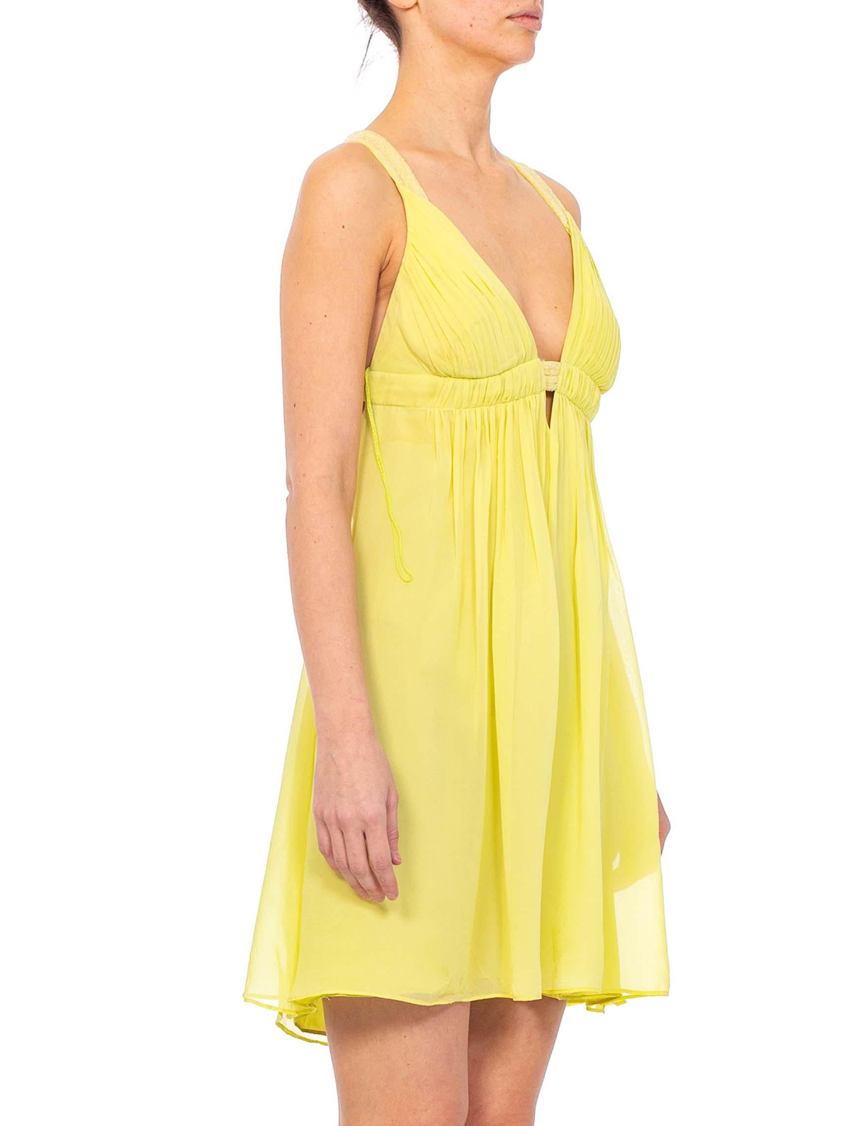 2000S ALEXANDER MCQUEEN Style Lime Green Silk Chiffon Backless Mini Godess Cock 4