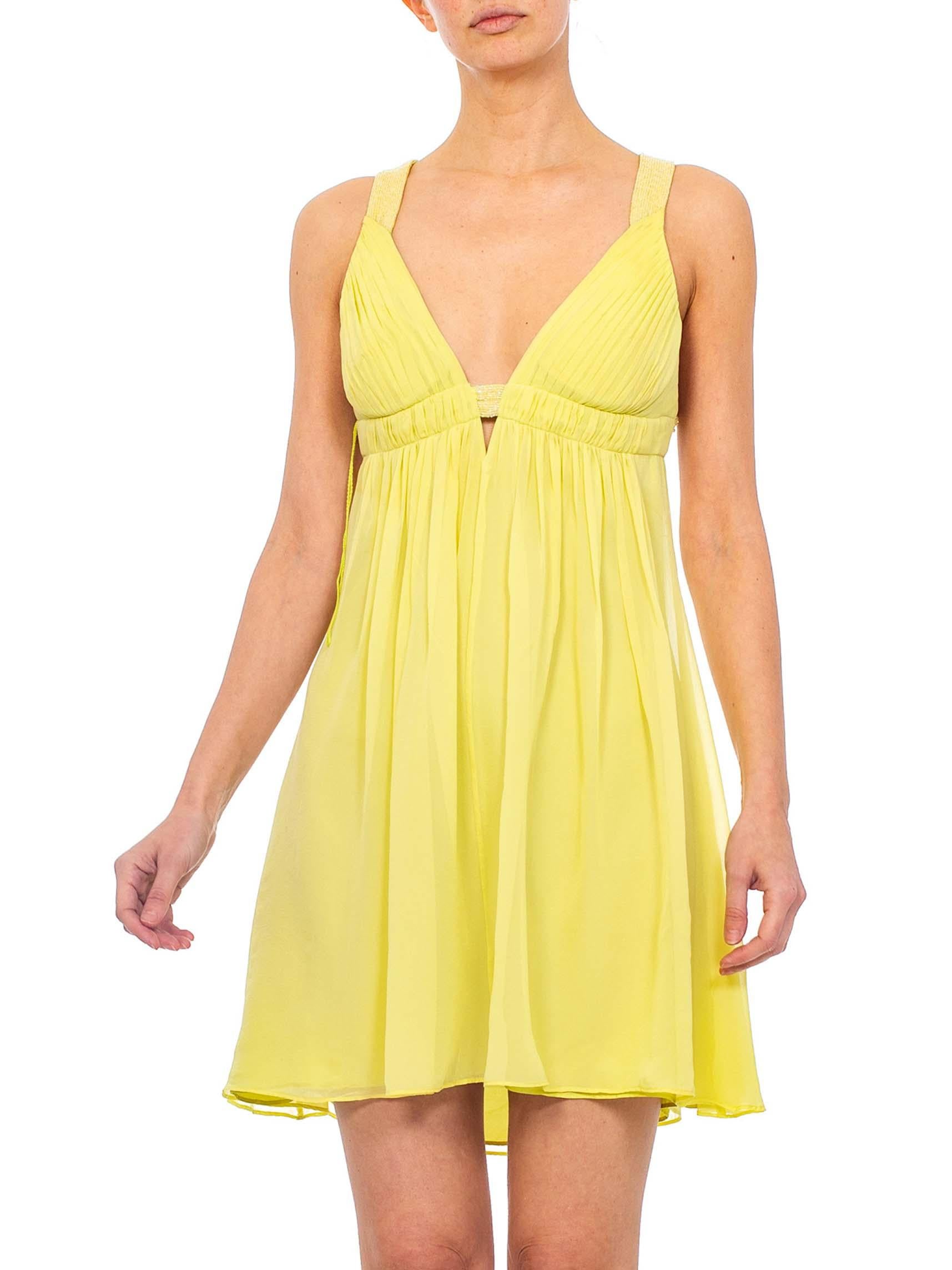 2000S ALEXANDER MCQUEEN Style Lime Green Silk Chiffon Backless Mini Godess Cocktail Dress