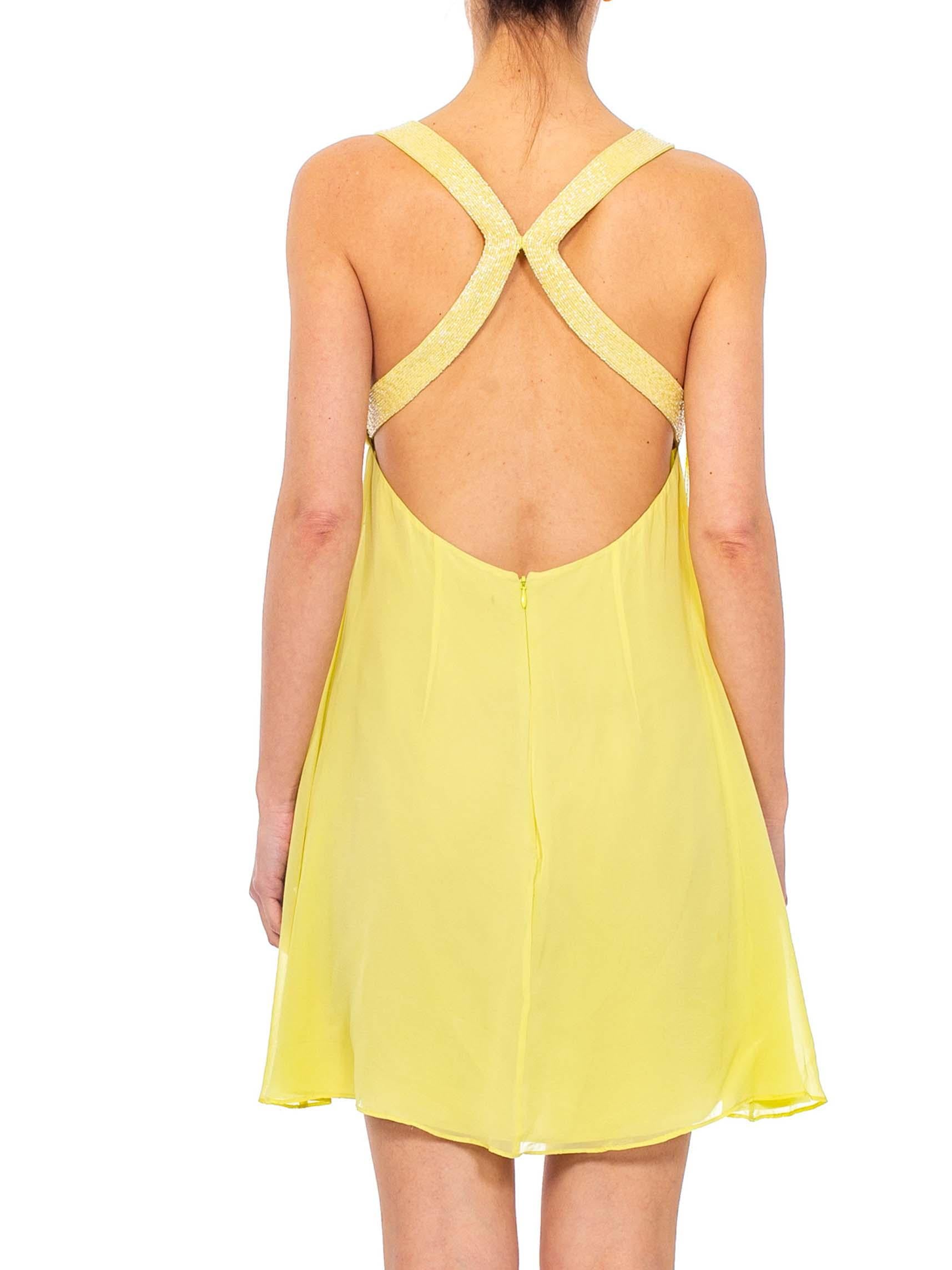 2000S ALEXANDER MCQUEEN Style Lime Green Silk Chiffon Backless Mini Godess Cock 3