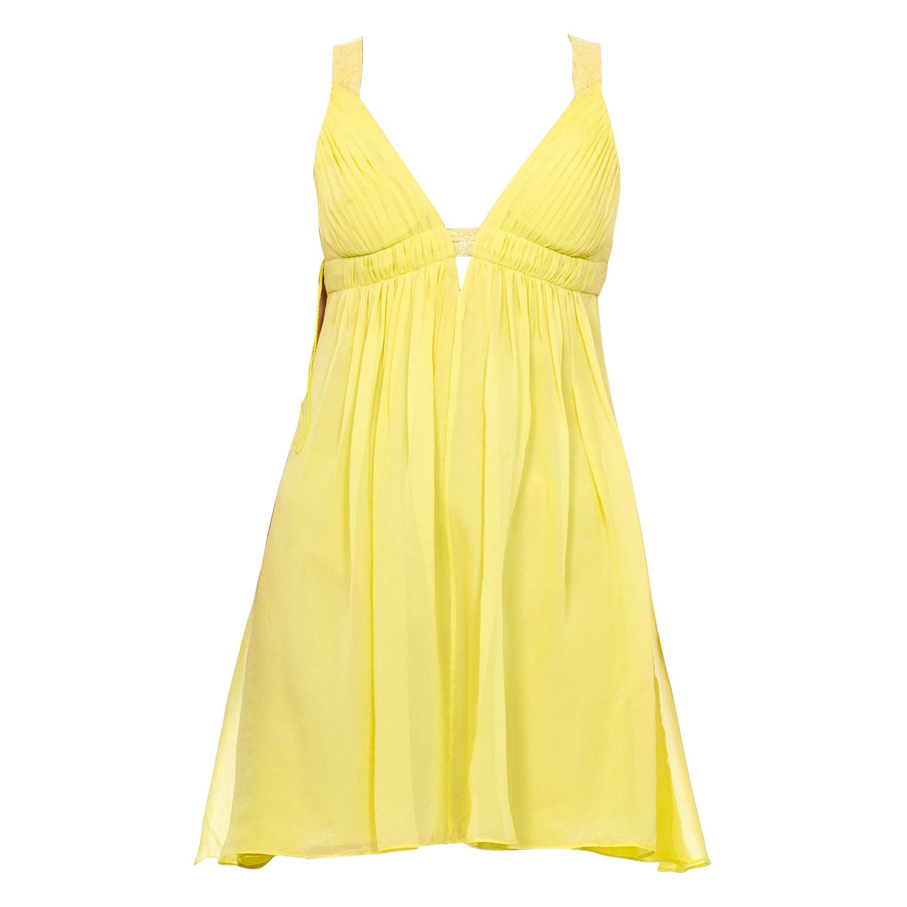 2000S ALEXANDER MCQUEEN Style Lime Green Silk Chiffon Backless Mini Godess Cock