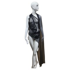 2000s Lloyd Klein Black Sheer Silk Embroidered One shoulder Top