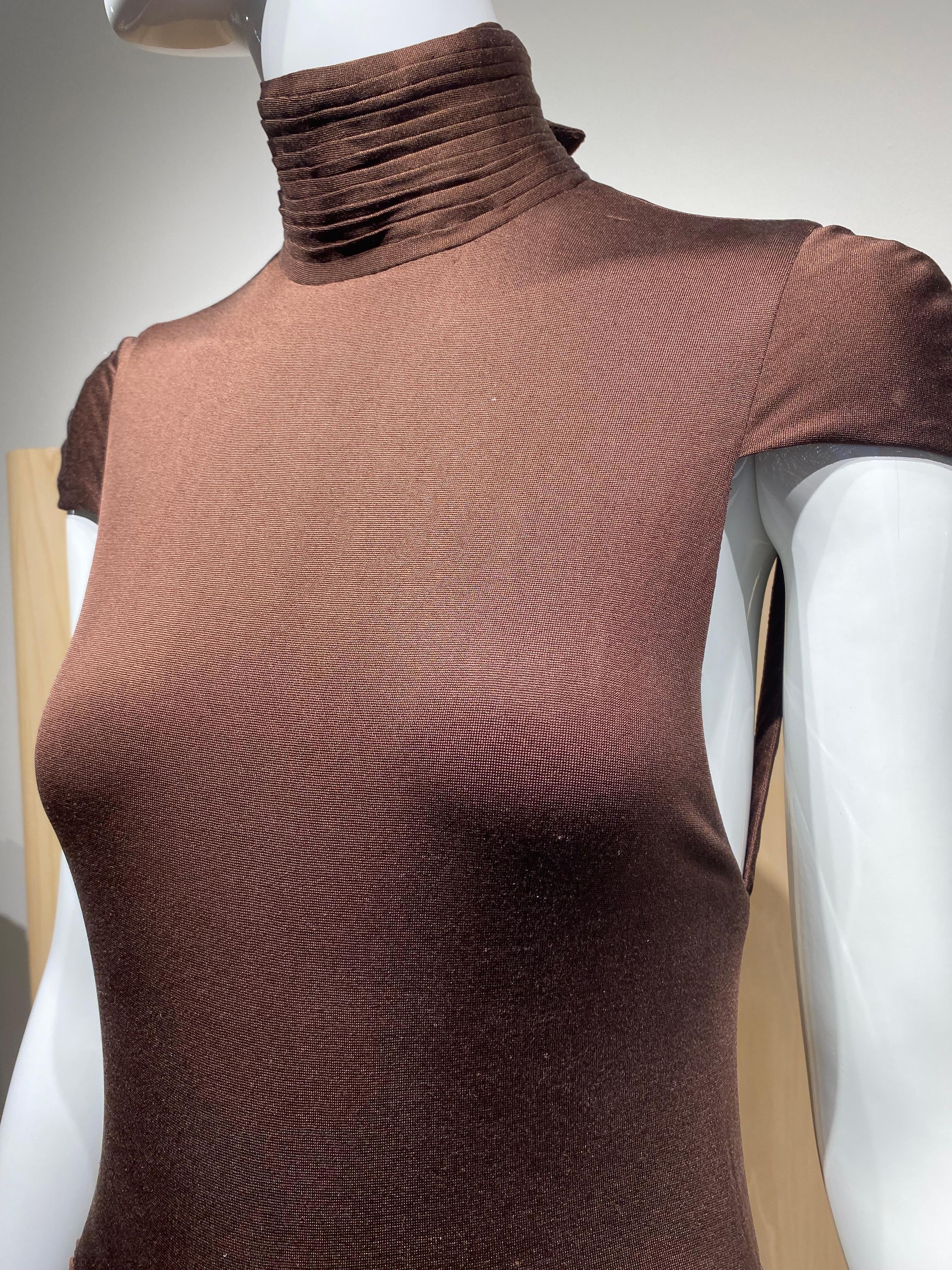 2000s Lloyd Klein Couture Brown Silk Jersey with cut out  back 5