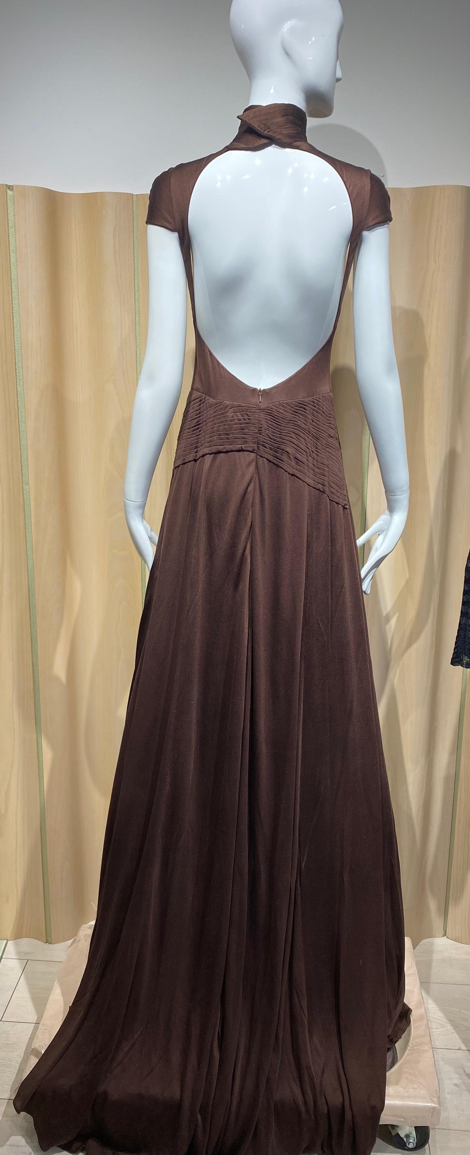 2000s Lloyd Klein Couture Brown Silk Jersey with cut out  back 6