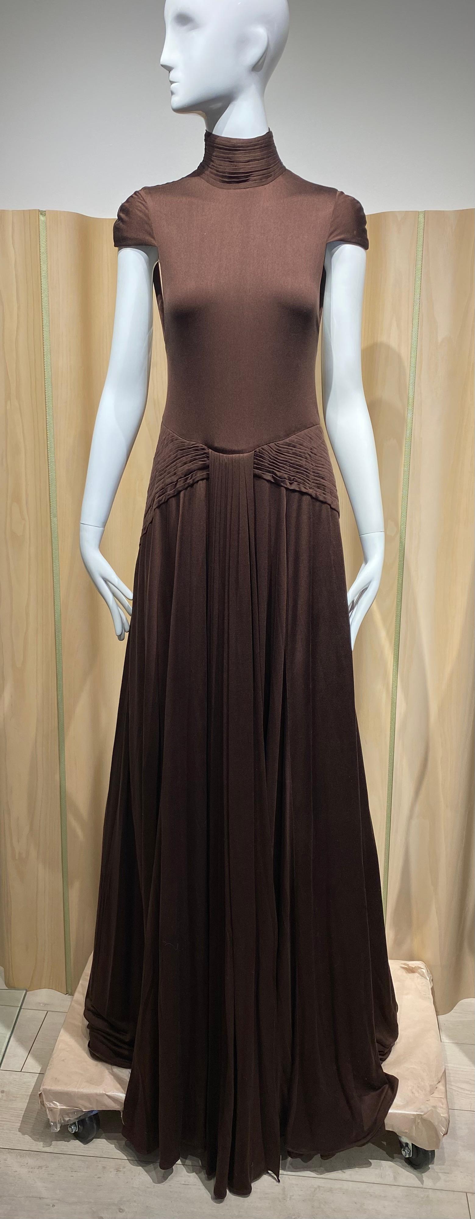 2000s Lloyd Klein Couture Brown Silk Jersey with cut out  back 7