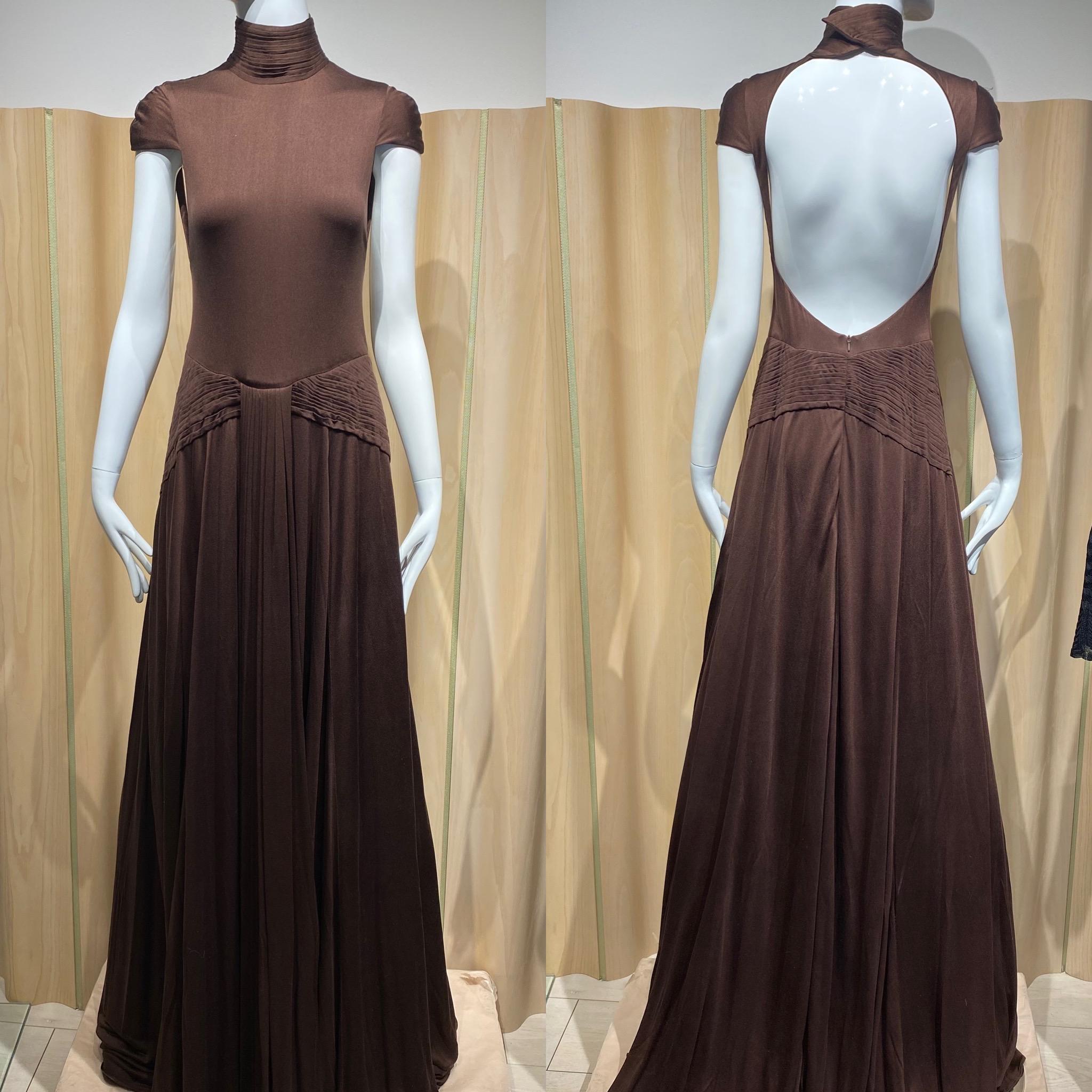 2000s Lloyd Klein Couture Brown Silk Jersey with cut out  back 8