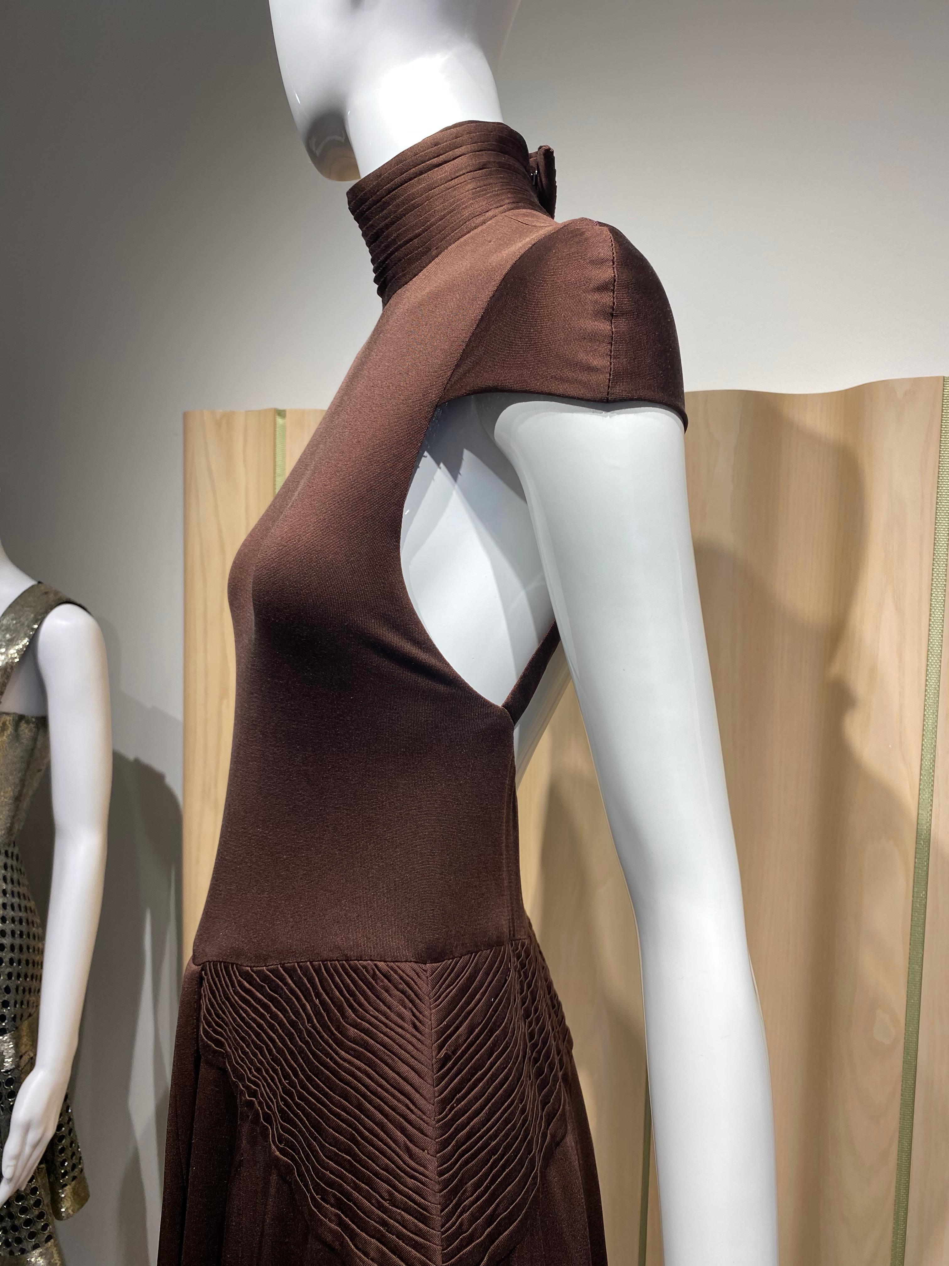 Women's 2000s Lloyd Klein Couture Brown Silk Jersey with cut out  back