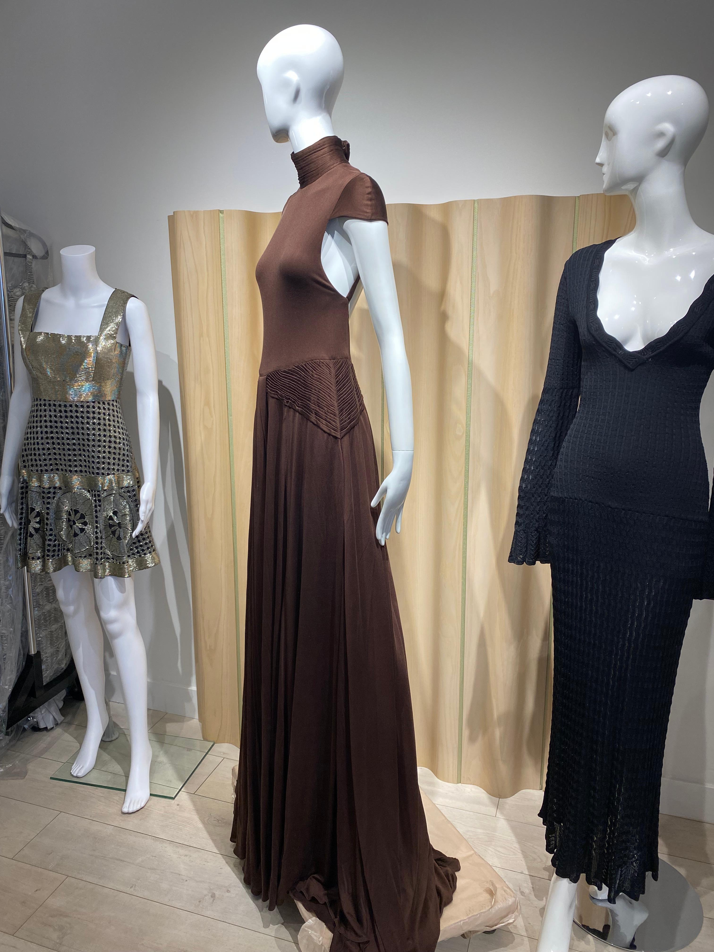 2000s Lloyd Klein Couture Brown Silk Jersey with cut out  back 4
