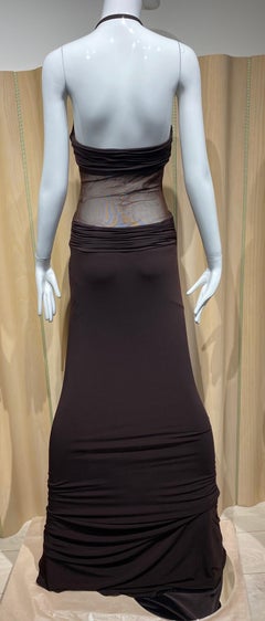 2000s Lloyd Klein Brown V Neck Halter Jersey Dress