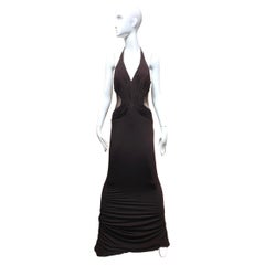 2000s Lloyd Klein Brown V Neck Halter Jersey Dress