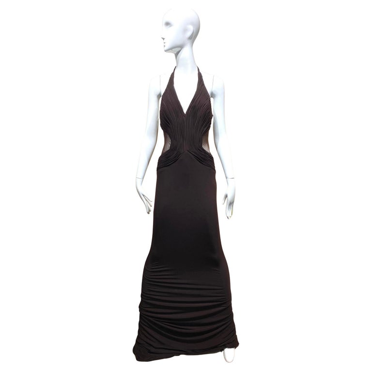 2000s Lloyd Klein Brown V Neck Halter Jersey Dress