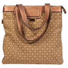2000s Loewe Anagram Canvas and Metallic Leather Tote Bag