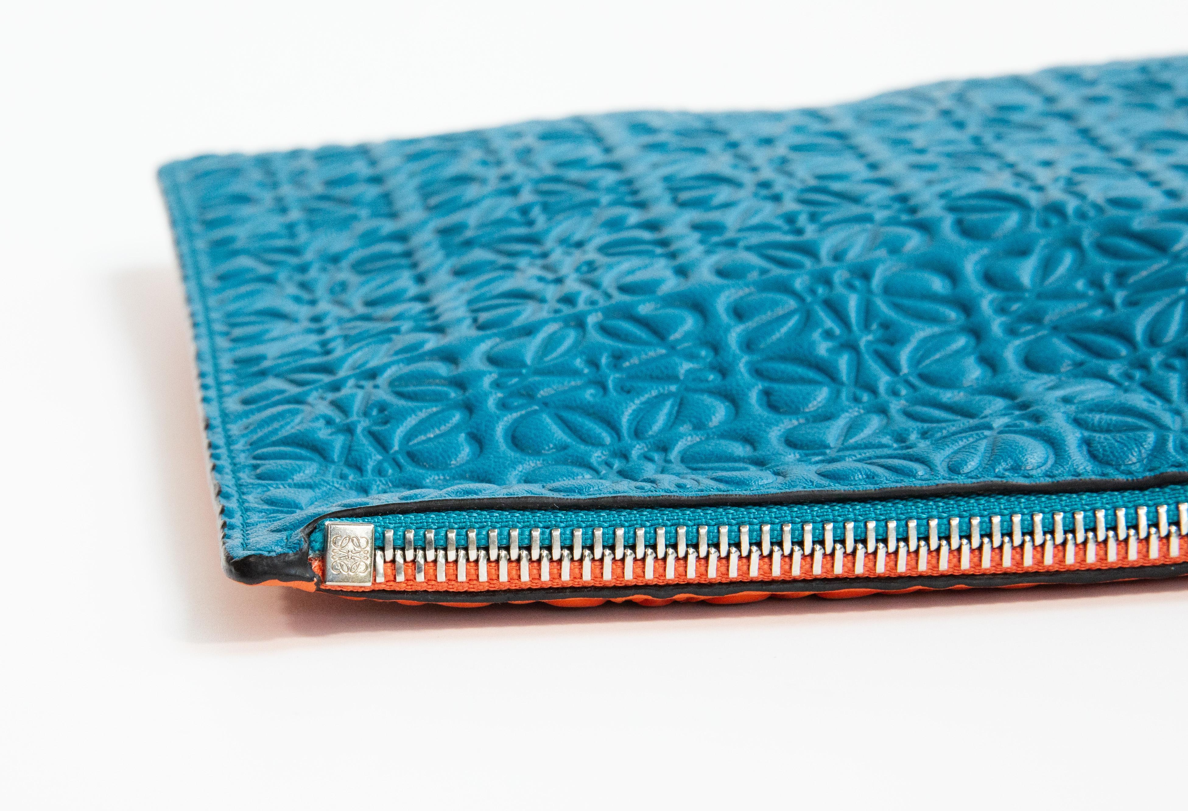 2000s Loewe Anagram Embossed Multicolor Leather Clutch Pochette For Sale 5