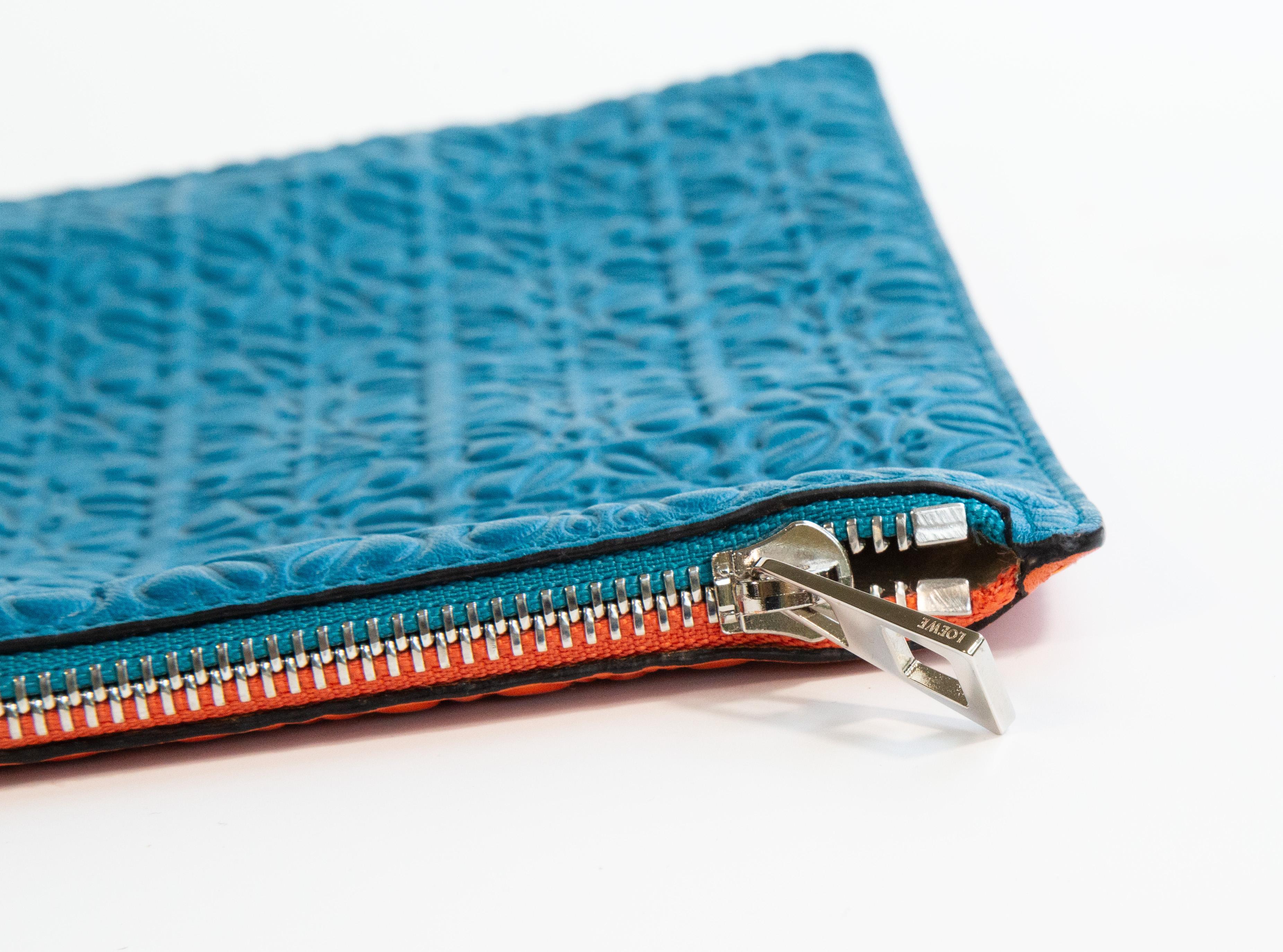 Blue 2000s Loewe Anagram Embossed Multicolor Leather Clutch Pochette For Sale