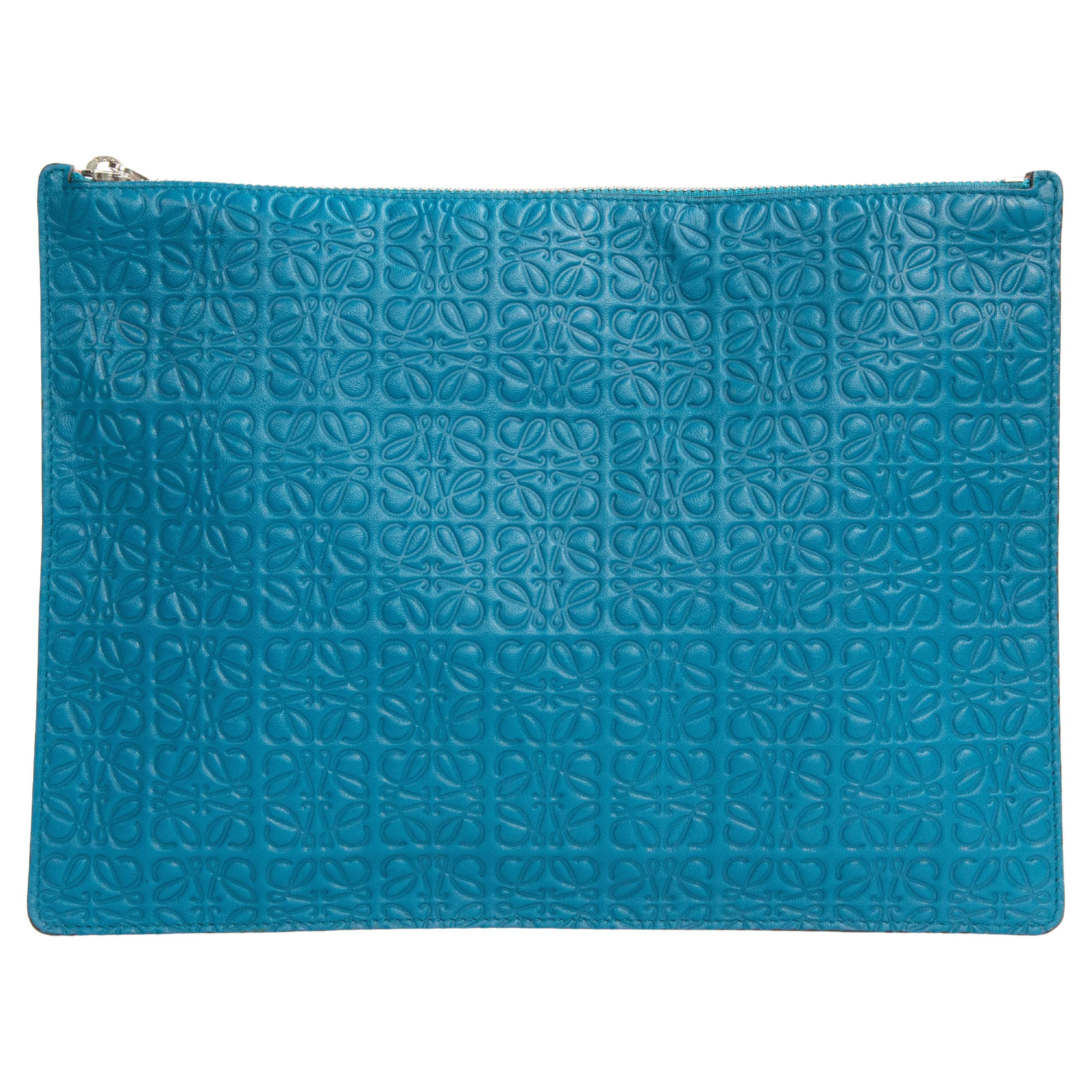 2000s Loewe Anagram Embossed Multicolor Leather Clutch Pochette For Sale