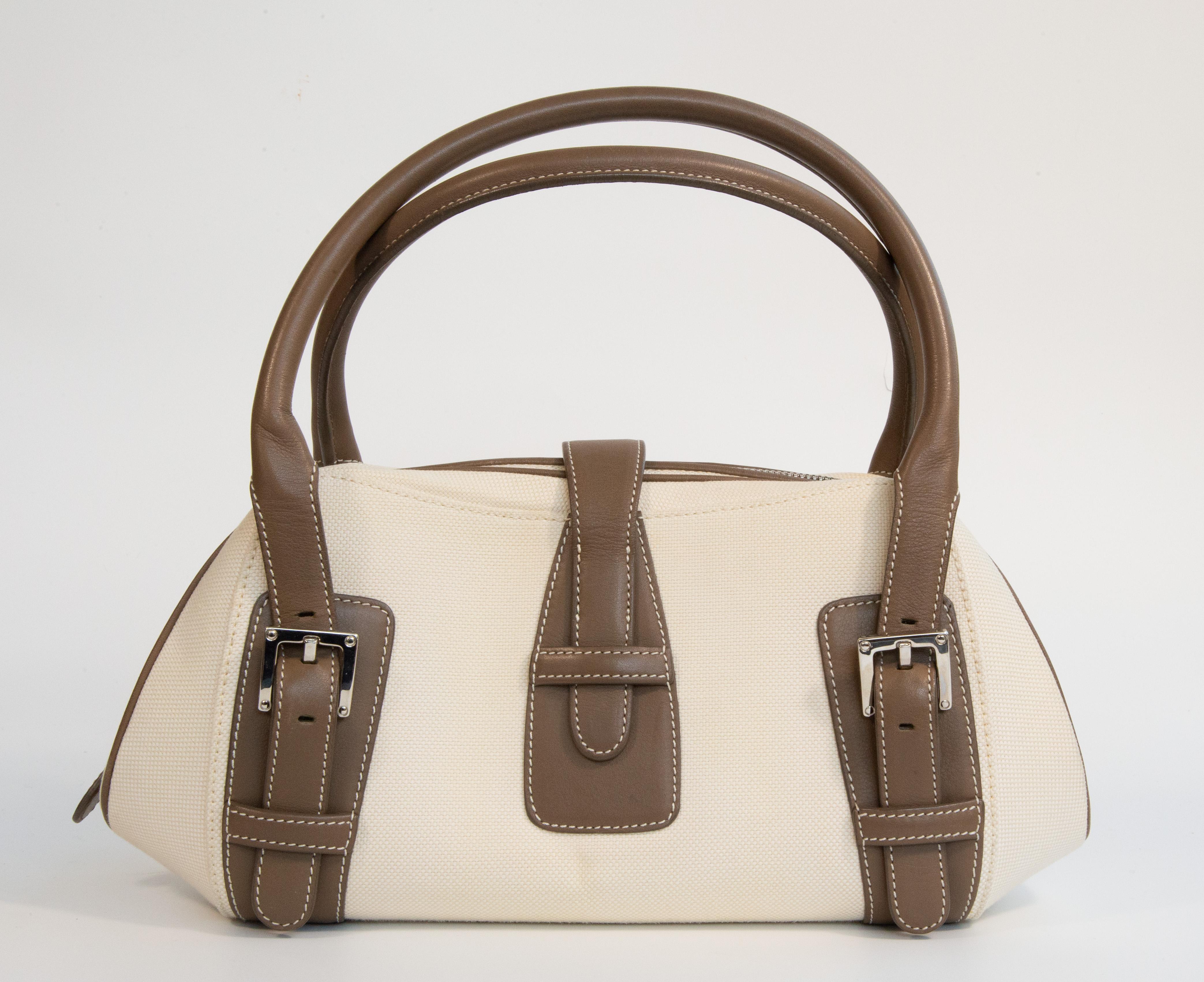 2000er Loewe Beige Canvas Umhängetasche im Angebot 3