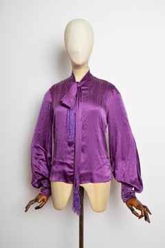 2000 Lolita Lempicka Blusa - Camisa de cuentas de seda morada oscura estilo Art Déco