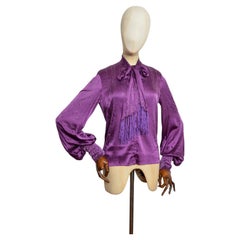2000 Lolita Lempicka Blusa - Camisa de cuentas de seda morada oscura estilo Art Déco
