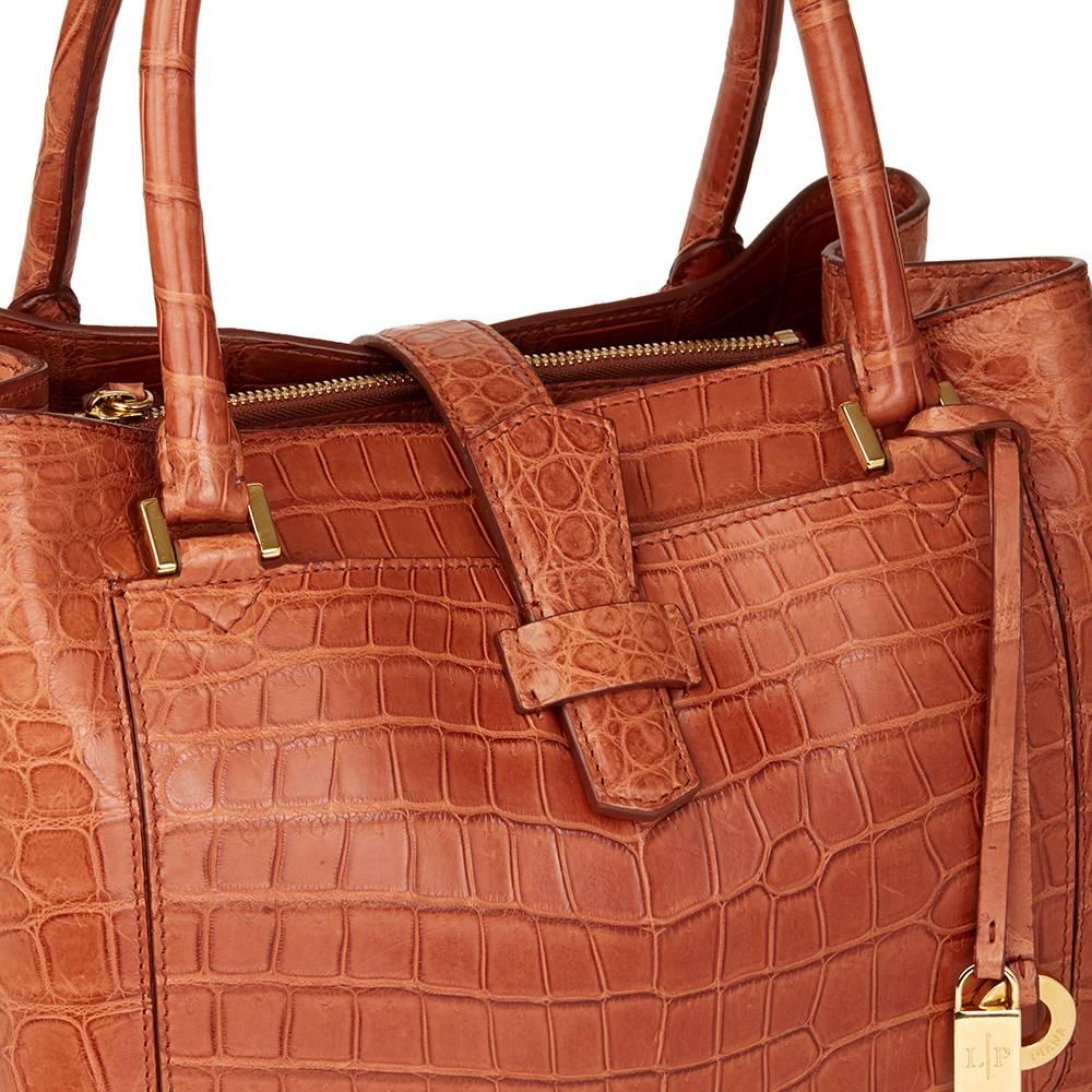 Brown  Loro Piana Autumn Leaves Matte Crocodile Leather Bellevue Media Bag, 2000s