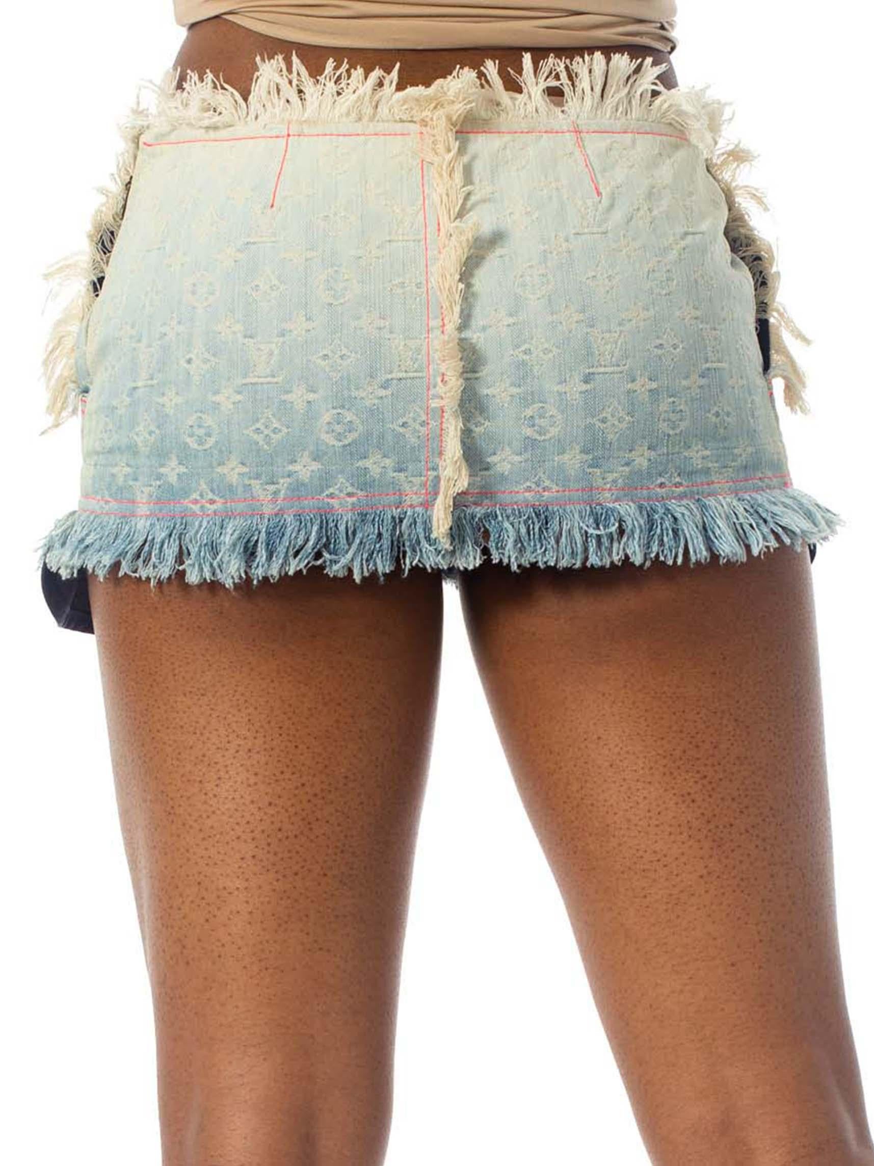 Women's 2000S LOUIS VUITTON Cotton Denim LV Logo Jacquard Micro Mini Skirt