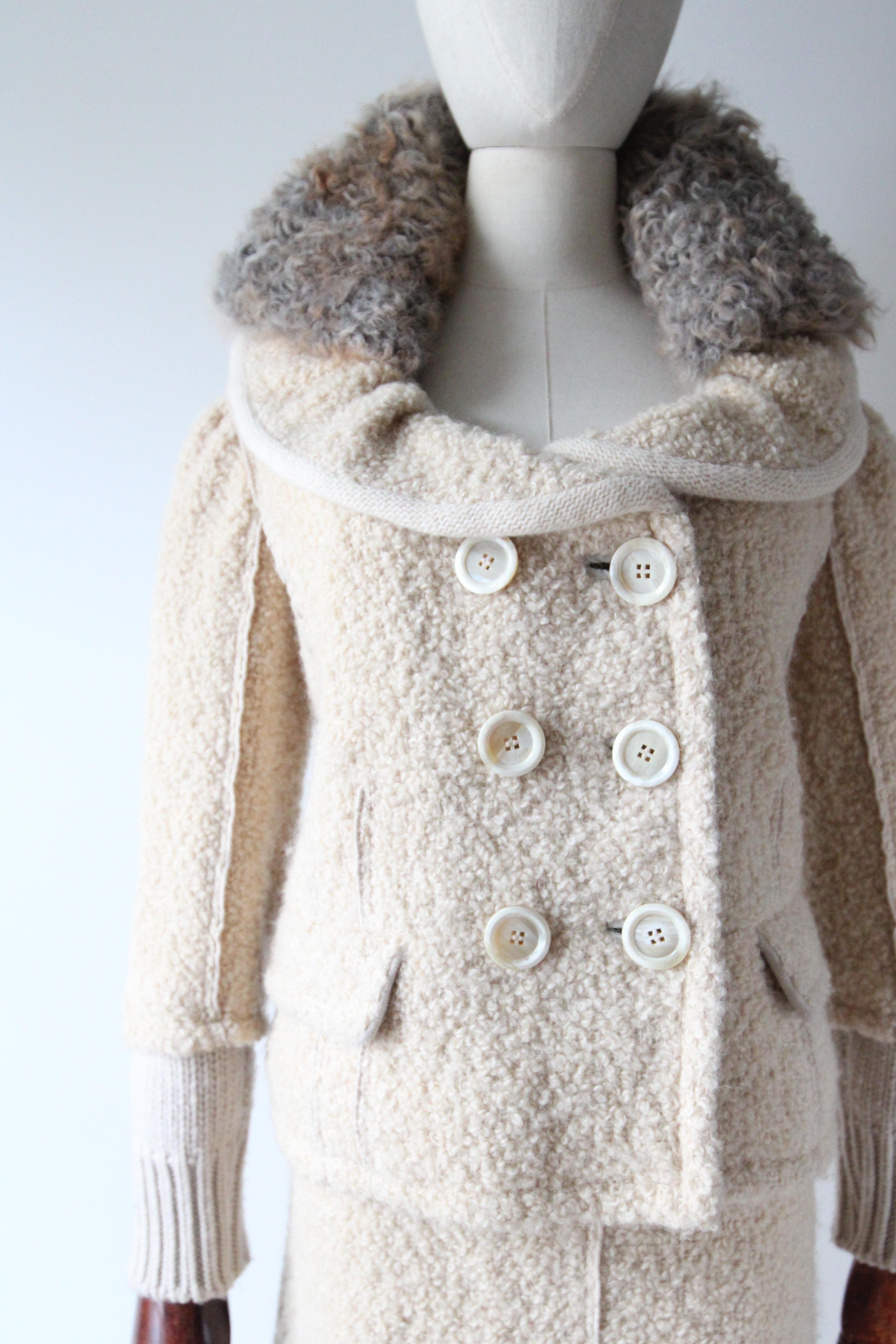 Beige 2000s Louis Vuitton Cream Bouclé Wool Suit Skirt Suit Cream wool Suit UK 12 US 8 For Sale