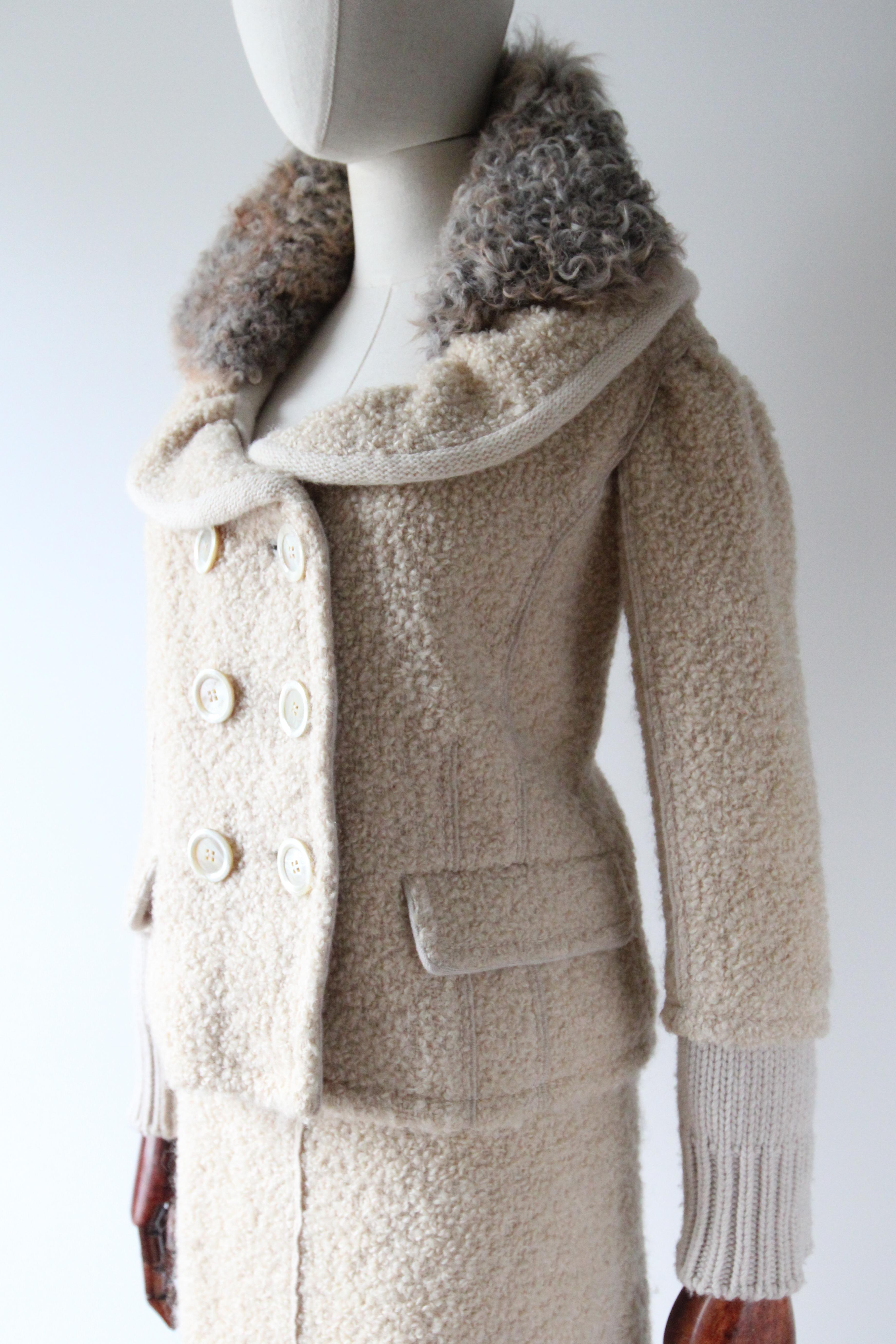 2000s Louis Vuitton Cream Bouclé Wool Suit Skirt Suit Cream wool Suit UK 12 US 8 For Sale 2