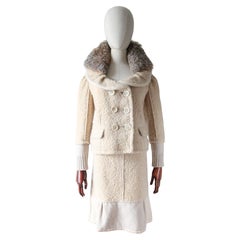 2000s Louis Vuitton Traje Lana Bouclé Crema Falda Traje Lana Crema Traje UK 12 US 8
