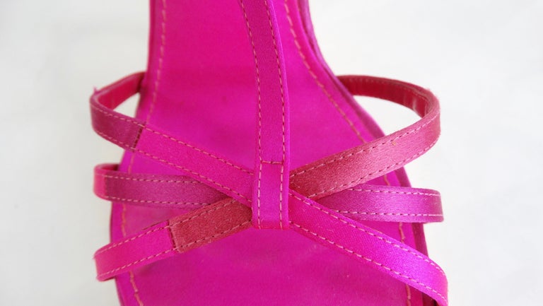 Louis Vuitton 2000s Fuchsia Satin Pumps With Textured Gold Heels
