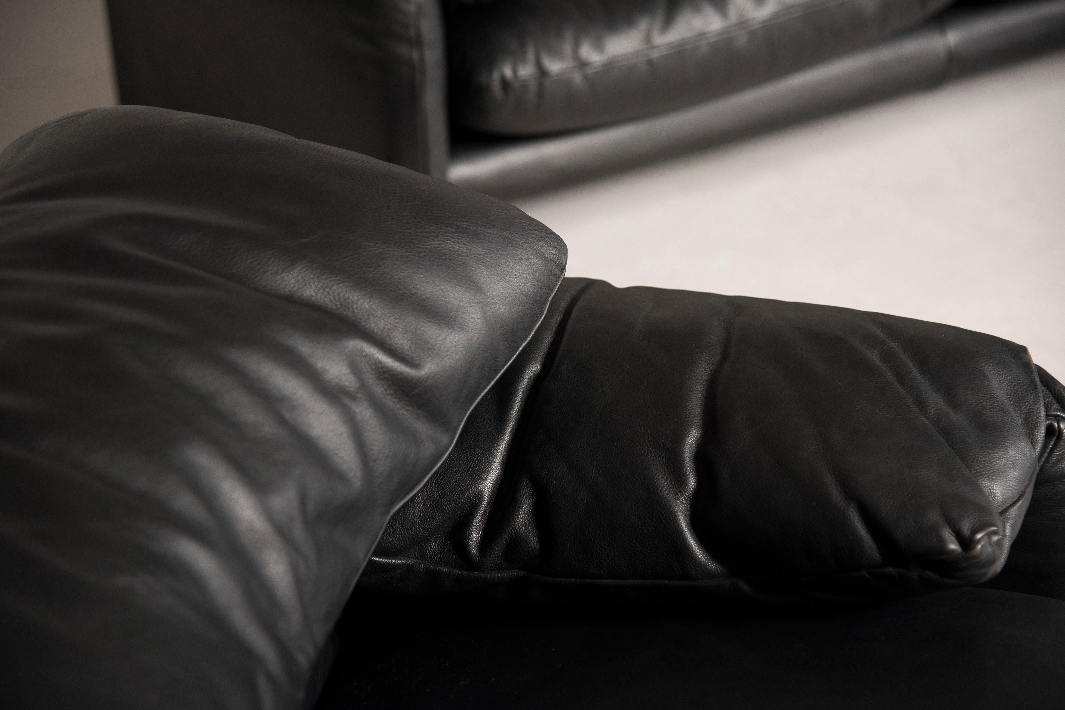 2000s Magistretti Cassina Black Leather Maralunga Three-Seat Sofa and Armchairs 1
